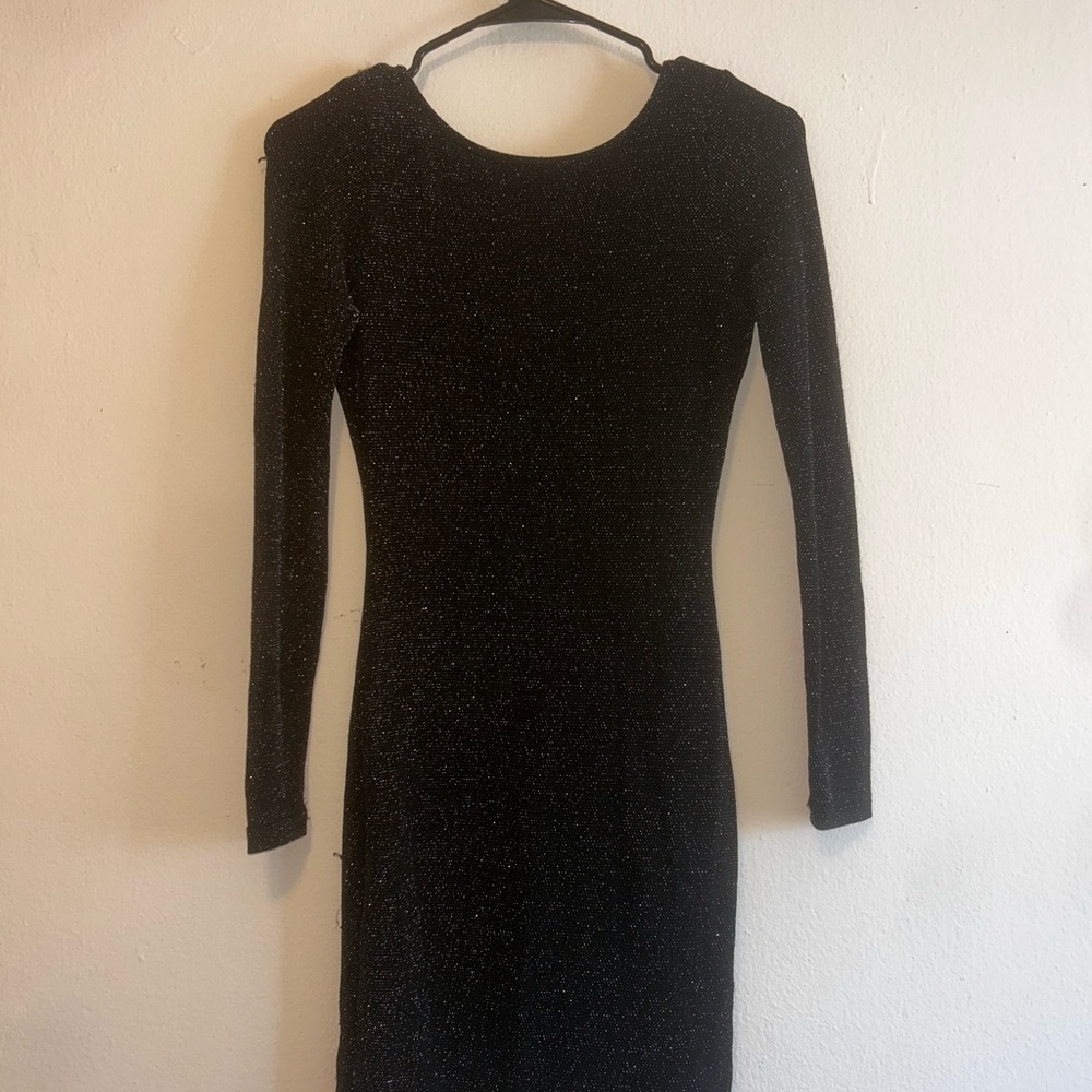 Lulu's Black Sparkle Long Sleeve Dress
